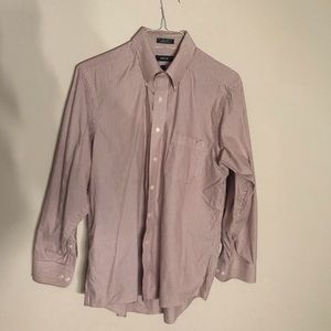 Izod Pinpoint Casual Shirt. White With Red Pinstripes. Size 16 1/2 Large 34-35